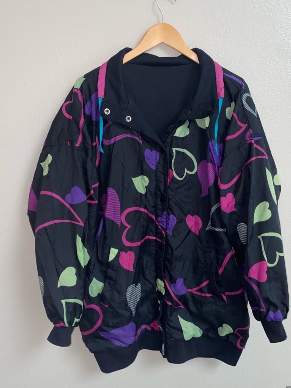 Vintage 90s Neon Heart Reversible Windbreaker Jacket Size 2X
